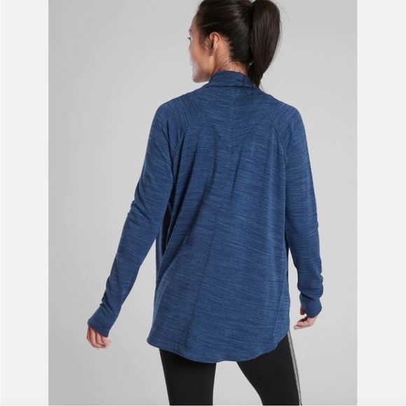 ATHLETA DEEP BLUE HEATHER LONG SLEEVE POCKETS NIRVANA PRANAYAMA WRAP CARDIGAN - Picture 2 of 10